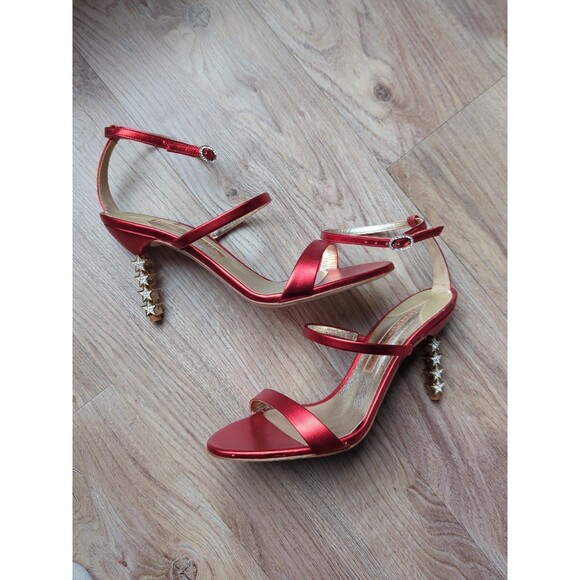 Sophia Webster Rosalind Crystal Star mid Red Gold Heels Womens 38.5 - Picture 12 of 16